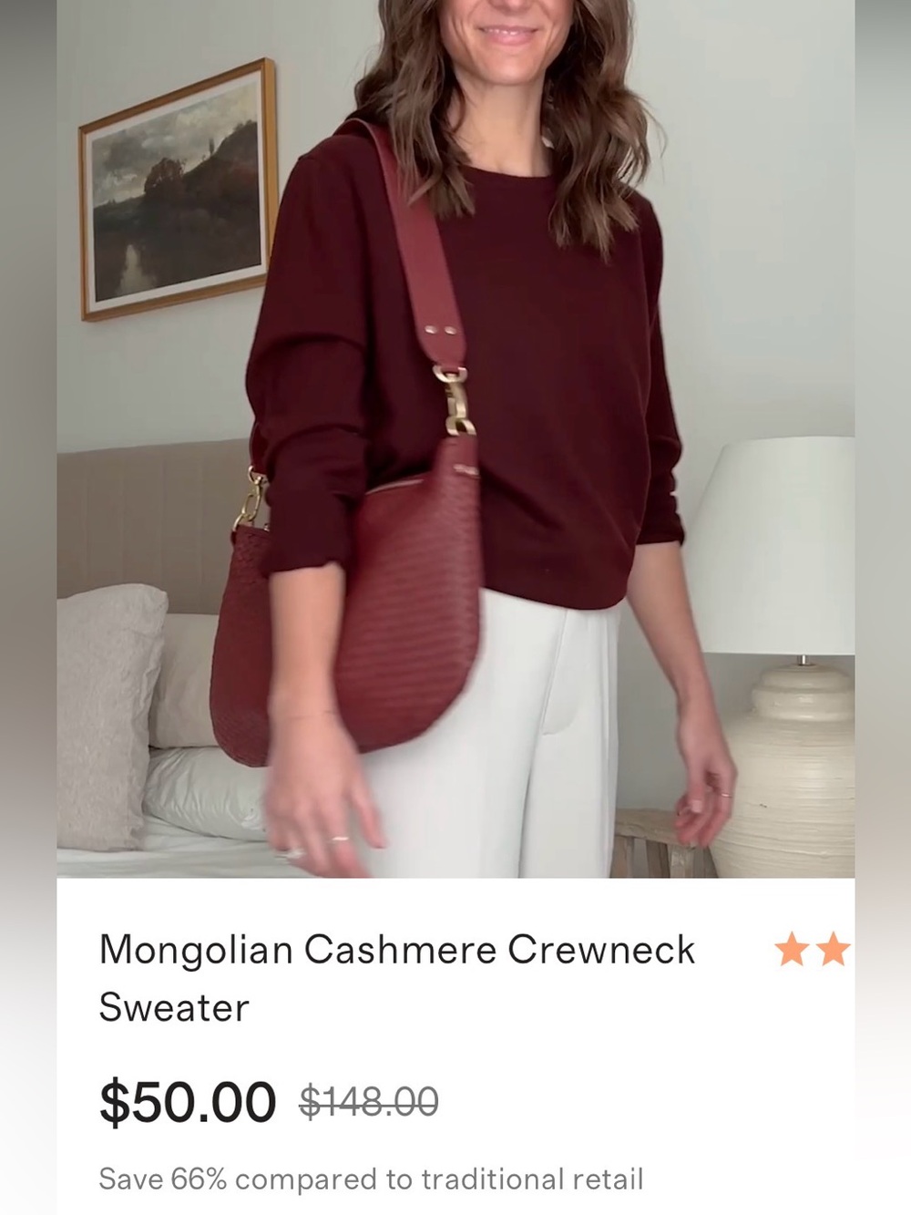 Quince Burgundy Cashmere Crewneck Sweater Size Large